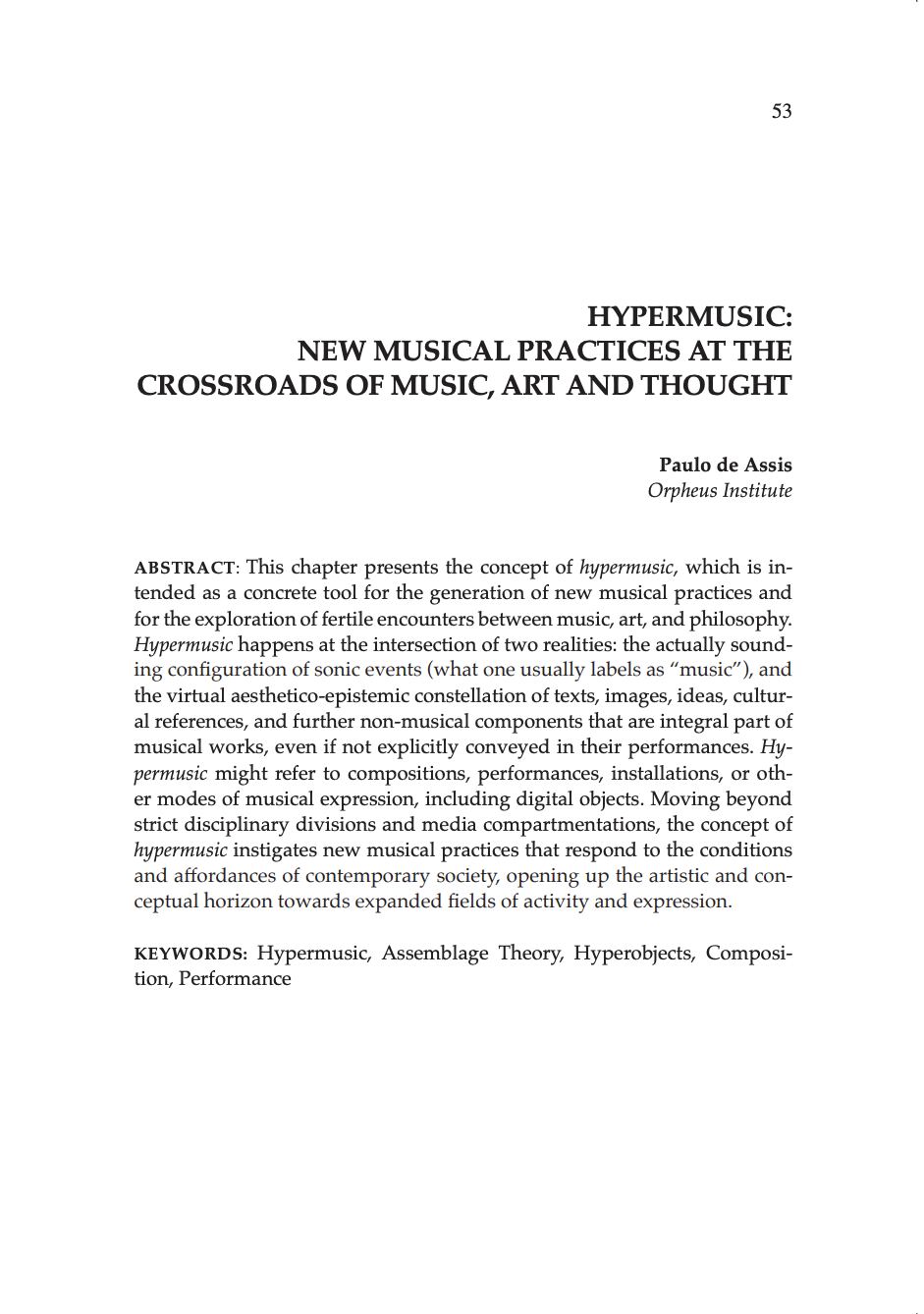 Cover of Chapter: Hypermusic: New Musical Practices at the Crossroads of Music, Art and Thought